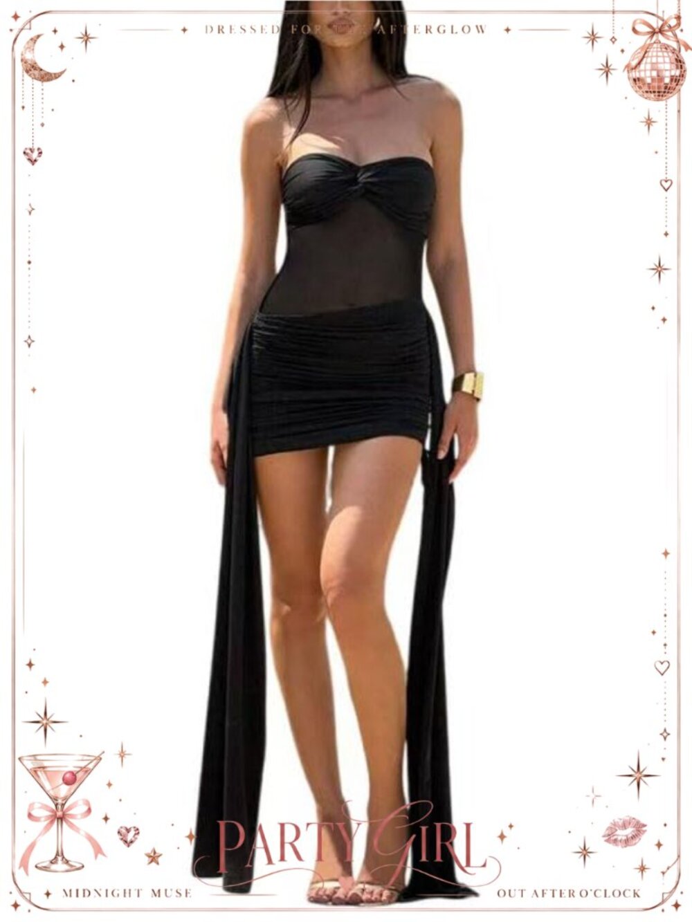 Women's Strapless Mesh Patchwork Bodycon Mini Dress Y2K Party Nightout